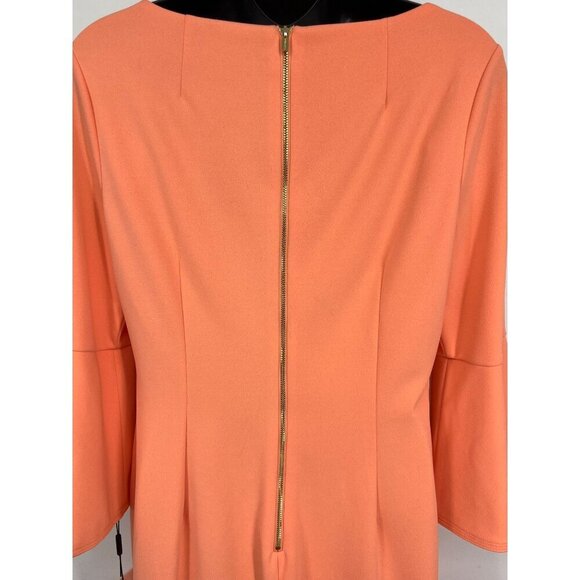 Calvin Klein Bell Sleeve Peach Dress Size 10 Women Sheath 3/4 Scoop Stretch New - Picture 6 of 9